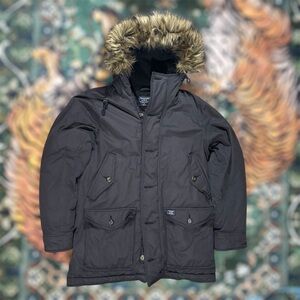 Y2K Abercrombie & Gitch Fur Good Military Parka Jacket Full Zip Coat Black M